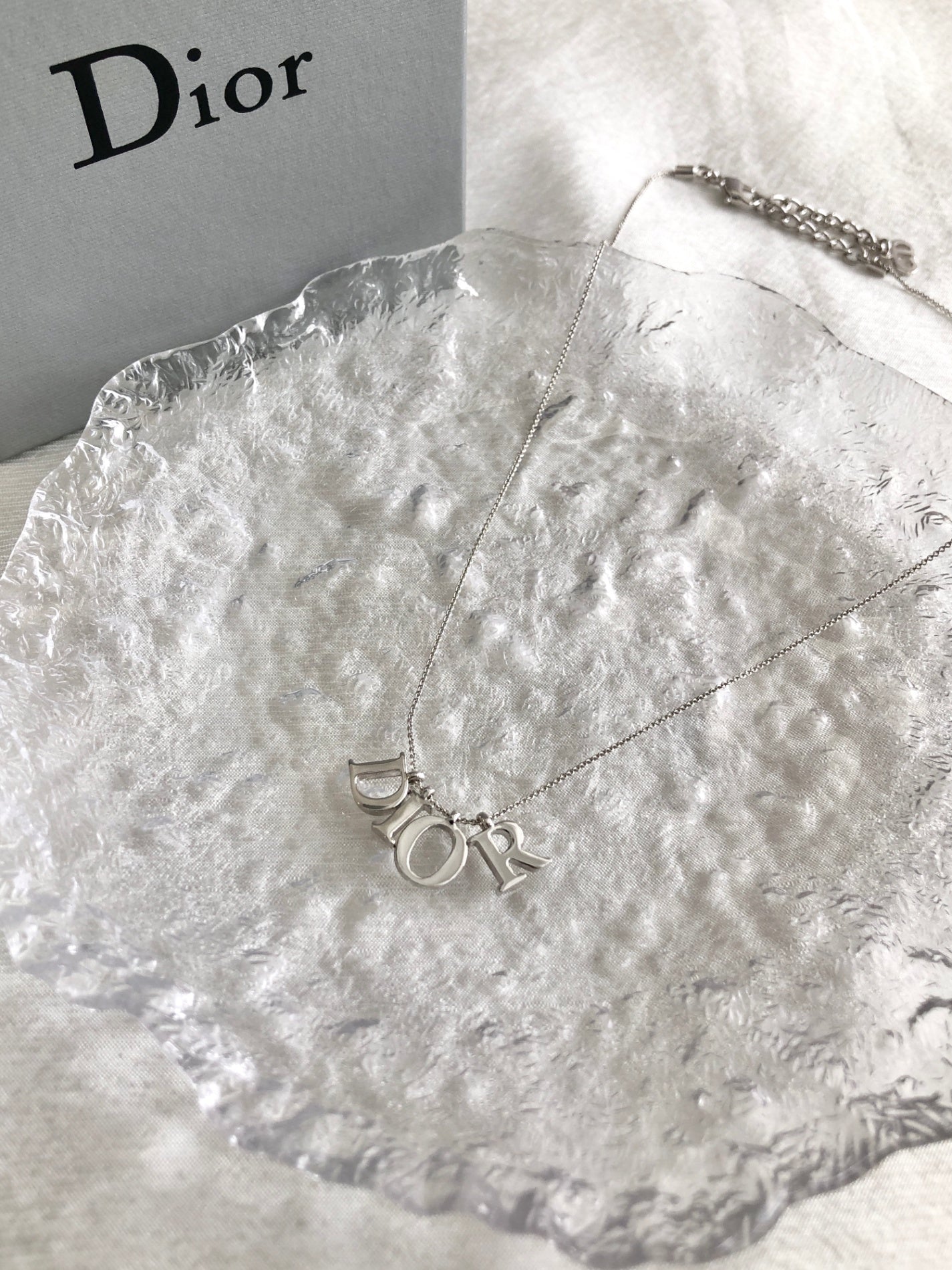 Christian Dior Logo Motif Necklace Silver Vintage 2wf278