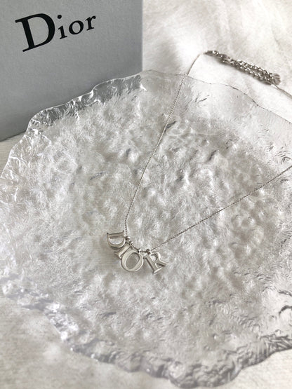 Christian Dior Logo Motif Necklace Silver Vintage 2wf278