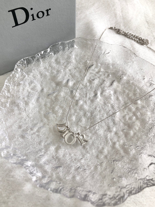 Christian Dior Logo Motif Necklace Silver Vintage 2wf278