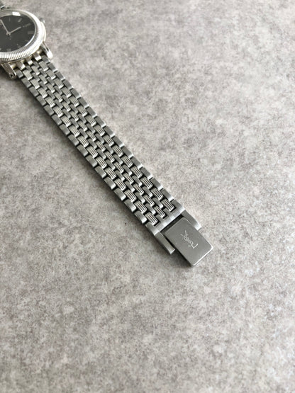 Yves Saint Laurent YSL Logo Quartz Watch Silver5421-F46452 Vintage  j63jak