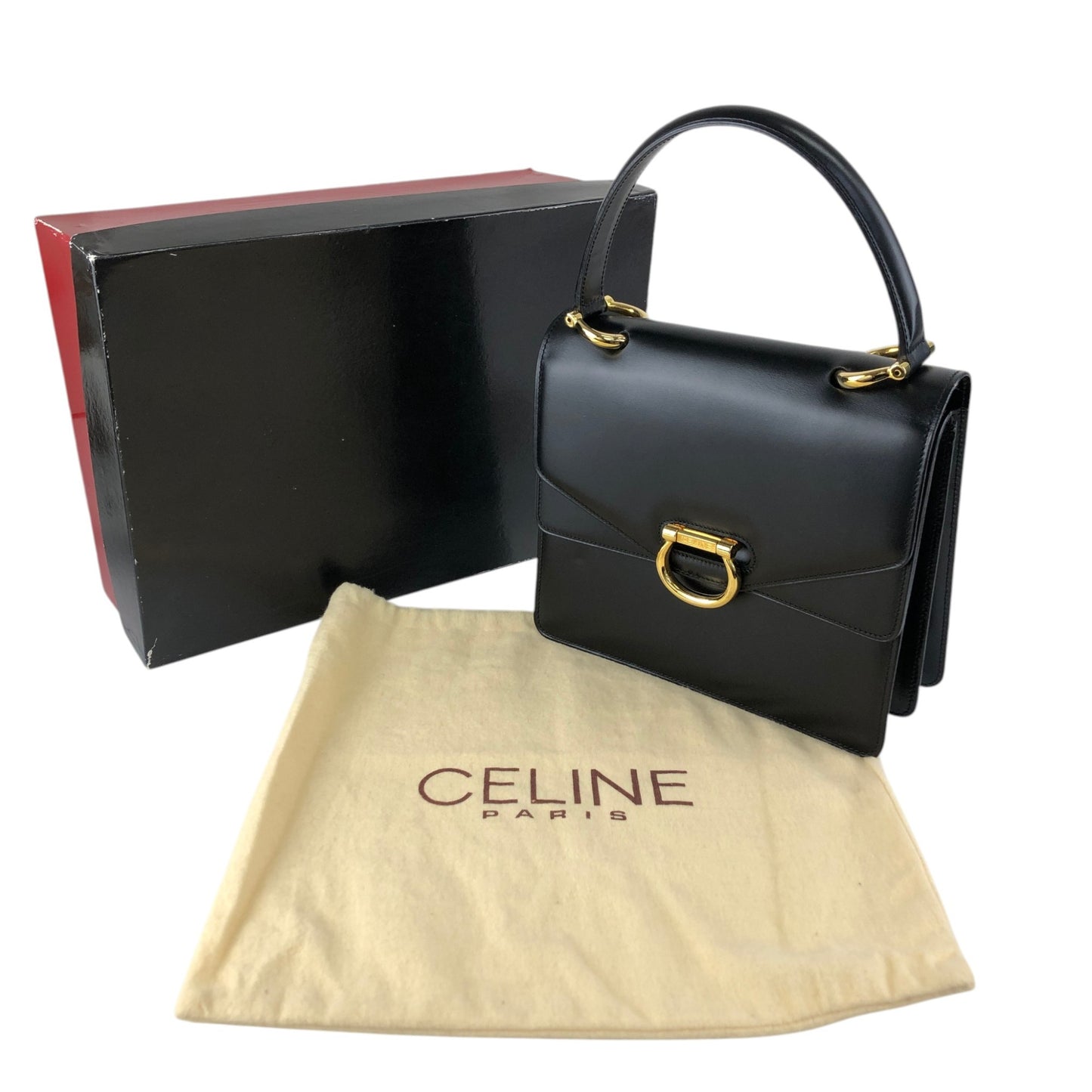 CELINE Gancini Handbag Black Vintage hkm3p8