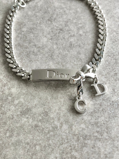 Christian Dior Logo Ribbon Motif Bracelet Silver Vintage phcs32