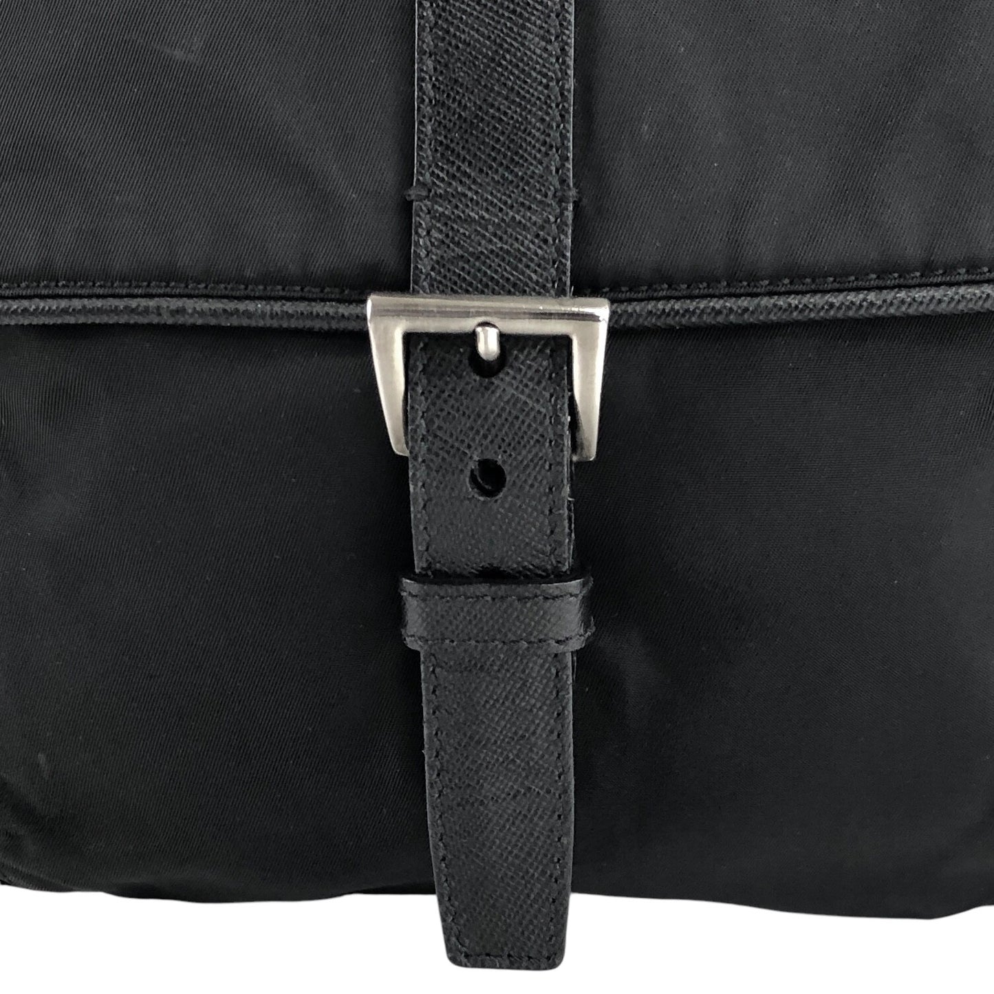 PRADA Triangle Logo Front Buckle Shoulder bag Black Vintage n23xhp