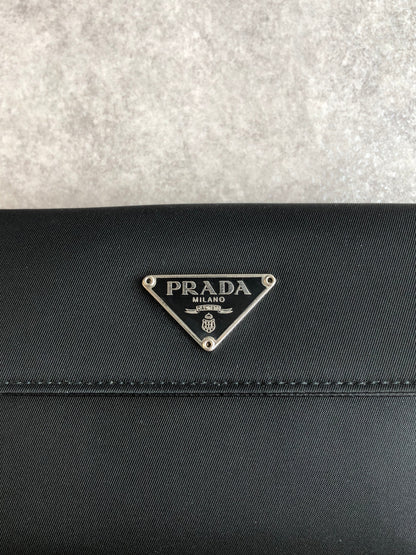 PRADA Tessuto Triangle Logo Trifold Wallet Black Vintage 6bx7gk