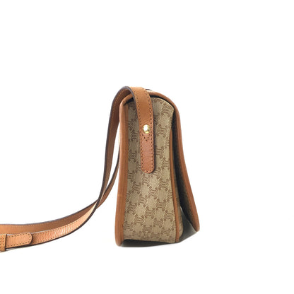 CELINE Macadam  PVC Leather Crossbody Shoulder bag Beige Vintage kshxk6