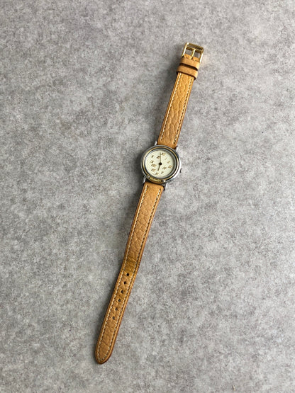 HERMES Logo Quartz Watch Camel Vintage tfub3s