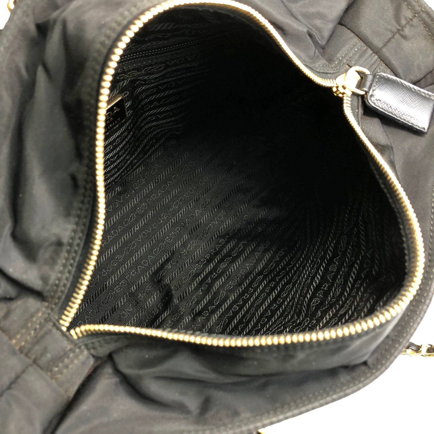 PRADA Tessuto Triangle Logo Chain Shoulder bag Black Vintage aymjy2