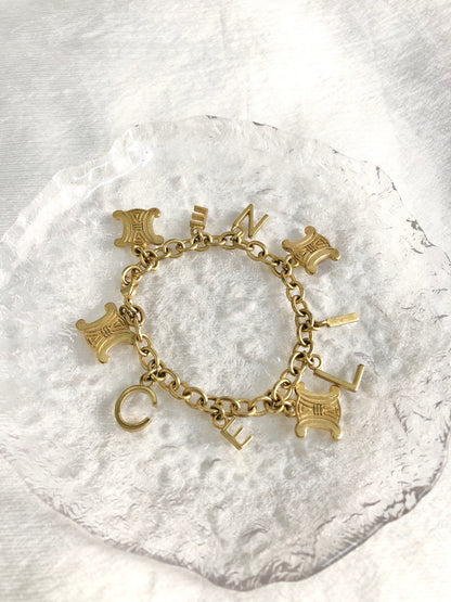 CELINE Blason Bracelet Gold Vintage 3zjt5y