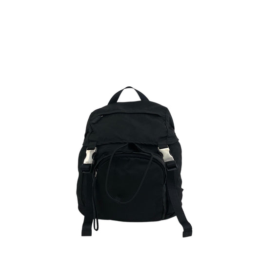 PRADA Tessuto Triangle Logo Front Buckle Backpack Black Vintage ynp78c