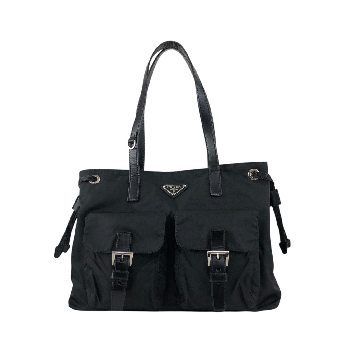 PRADA Triangle Logo Front Buckle  Totebag Black Vintage 7sstfx