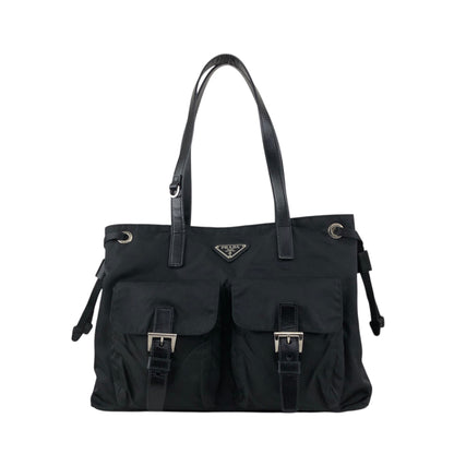 PRADA Triangle Logo Front Buckle  Totebag Black Vintage 7sstfx
