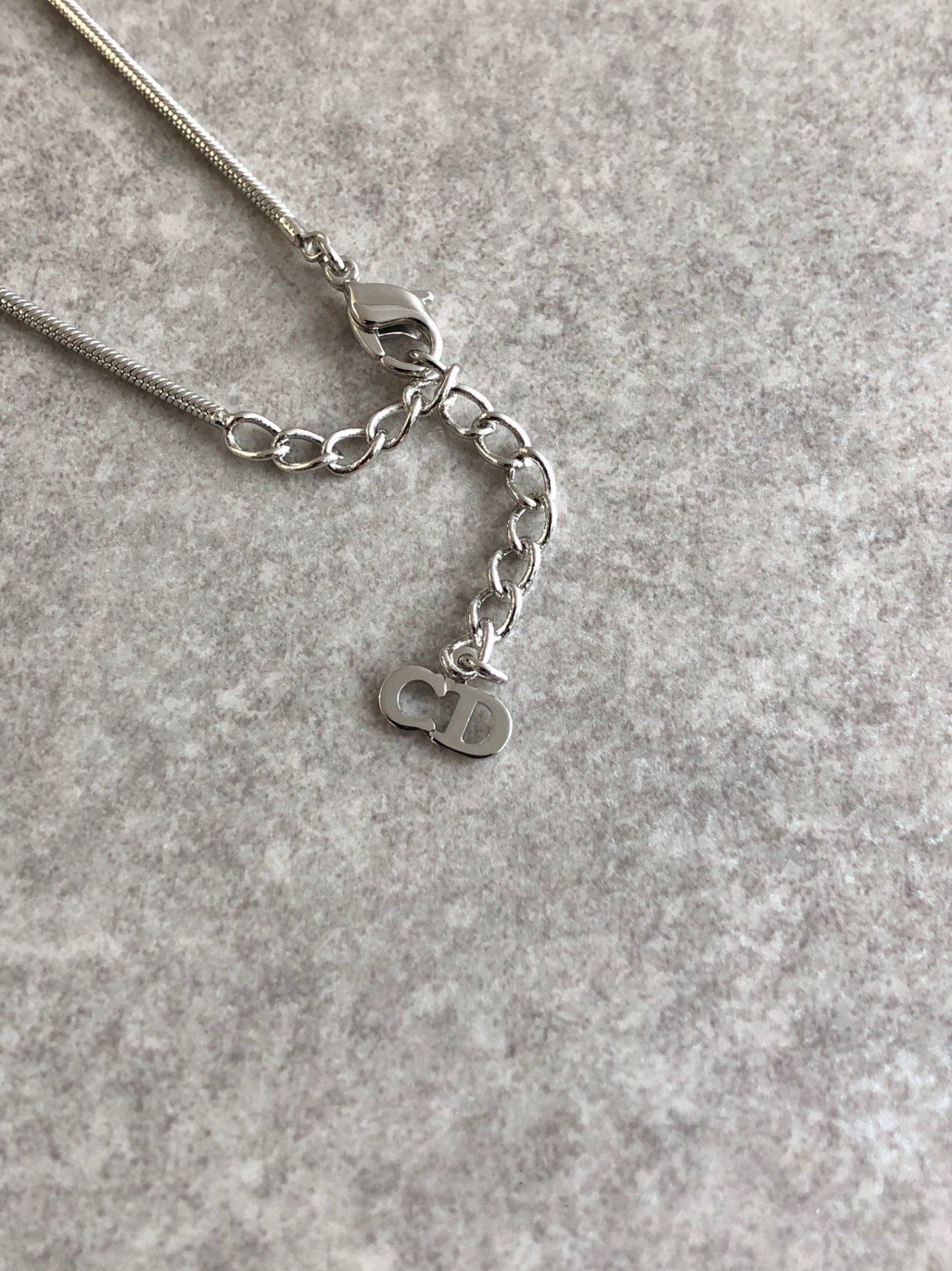 Christian Dior Logo Motif Necklace Silver Vintage tbk25j