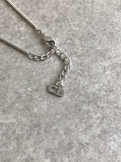 Christian Dior Logo Motif Necklace Silver Vintage tbk25j