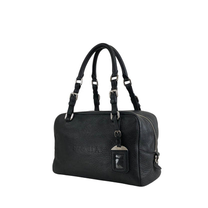 PRADA Logo Embossed Small Boston bag Handbag Black Vintage ydeszs