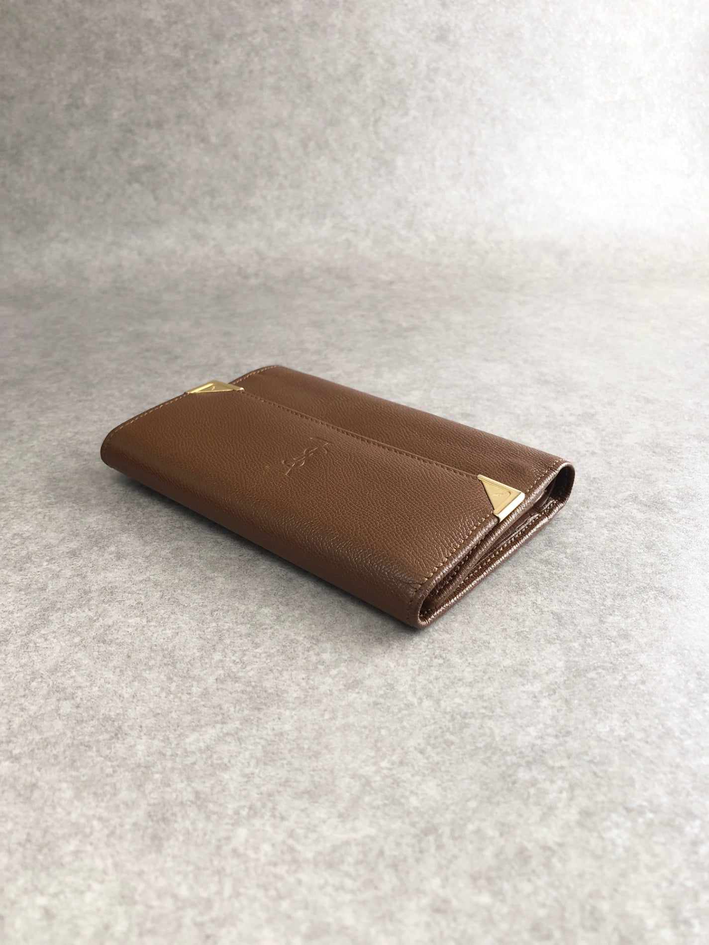 Yves Saint Laurent YSL Logo Trifold Wallet Brown Vintage bcneir