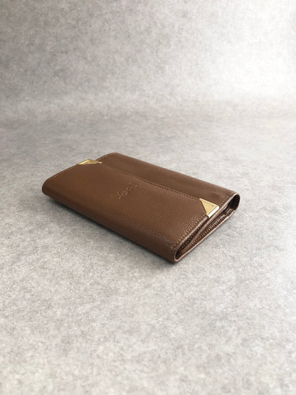 Yves Saint Laurent YSL Logo Trifold Wallet Brown Vintage bcneir