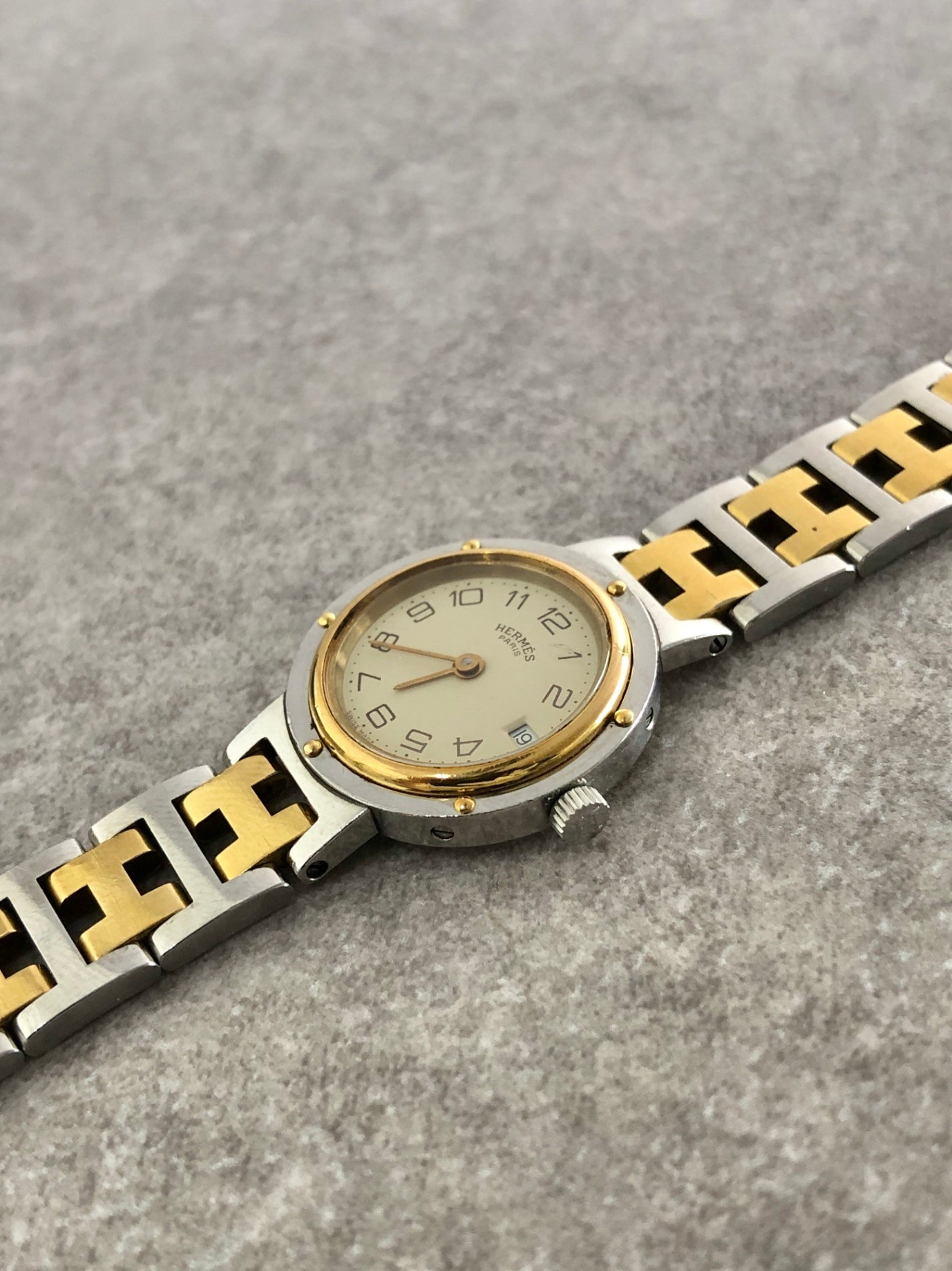 HERMES Quartz  Clipper Watch Silver×Gold Vintage 8nv65a