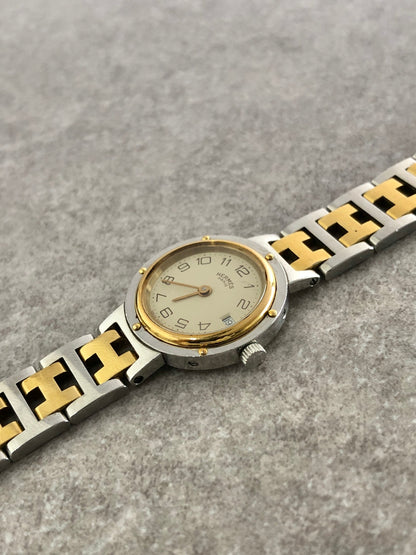 HERMES Quartz  Clipper Watch Silver×Gold Vintage 8nv65a
