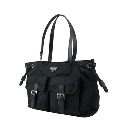 PRADA Tessuto Triangle Logo Double Pocket Totebag Black Vintage pbxxz8