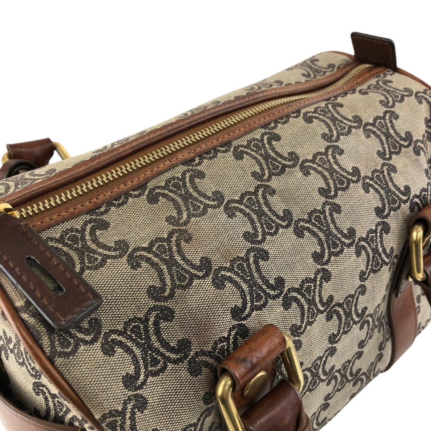 CELINE Triomphe Small Boston bag Handbag Beige Vintage btsixw