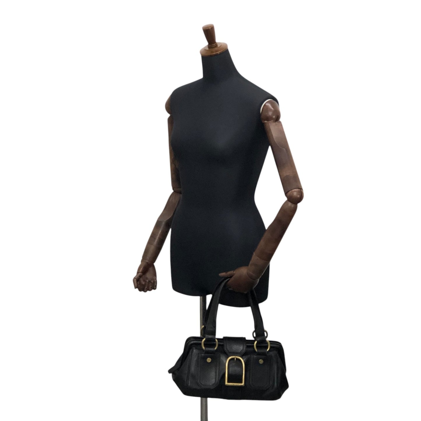 CELINE Front Buckle Small Boston bag Handbag Black Vintage nxugts