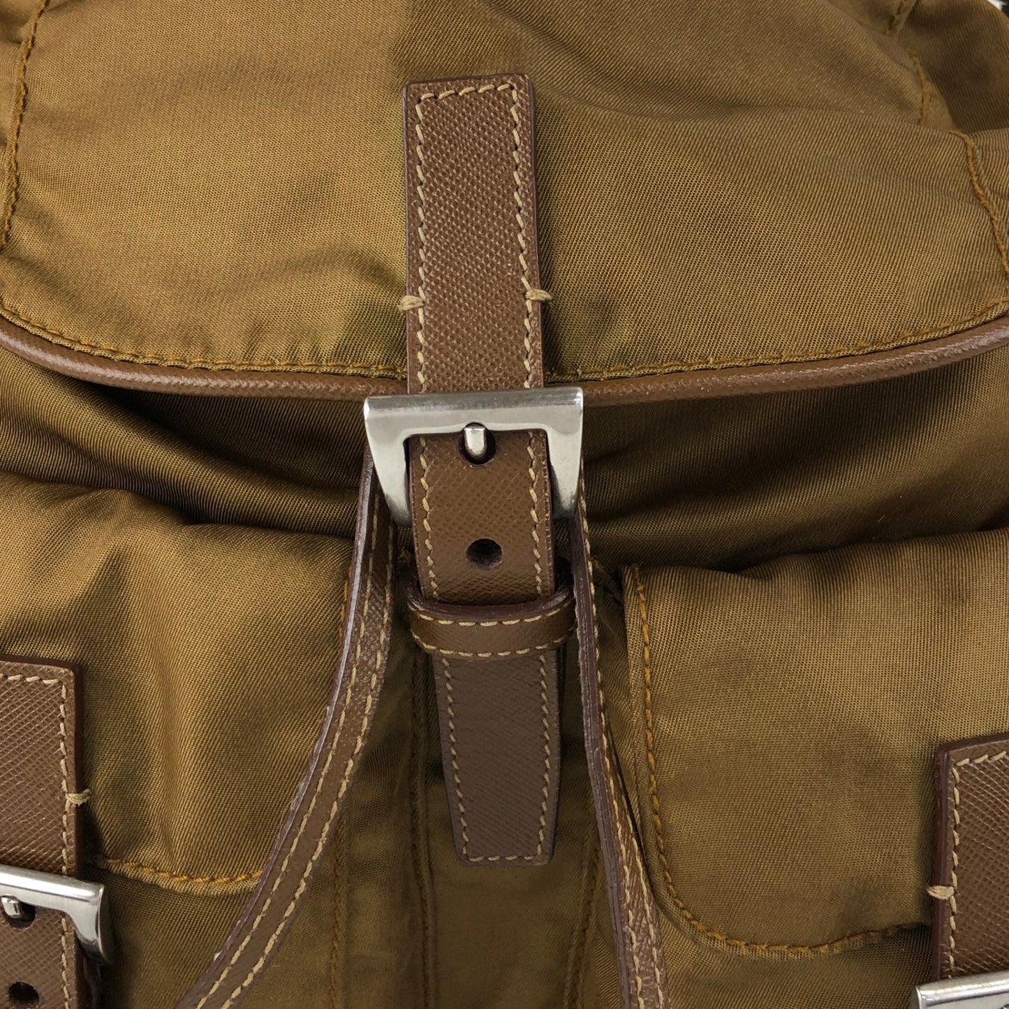PRADA Tessuto Triangle Logo Double Pocket Handbag Shoulder bag Beige Vintage cgzz8n