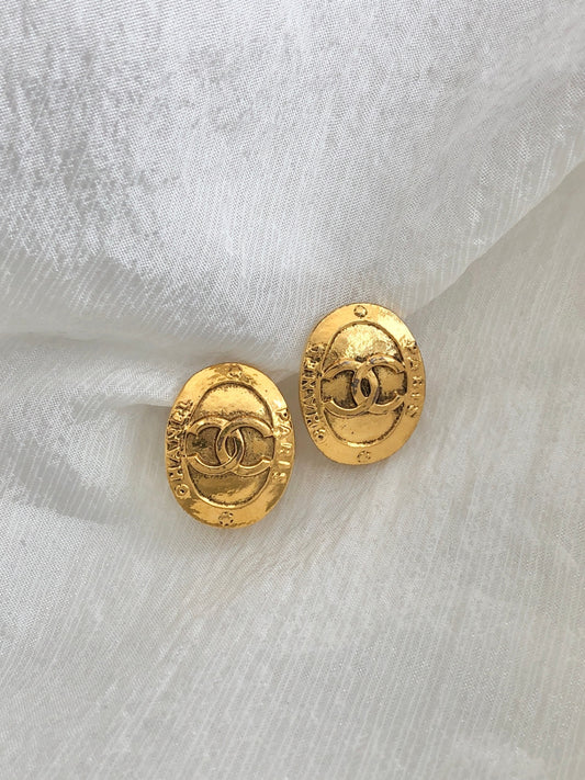 CHANEL Coco Mark Earrings Gold Vintage zss46g