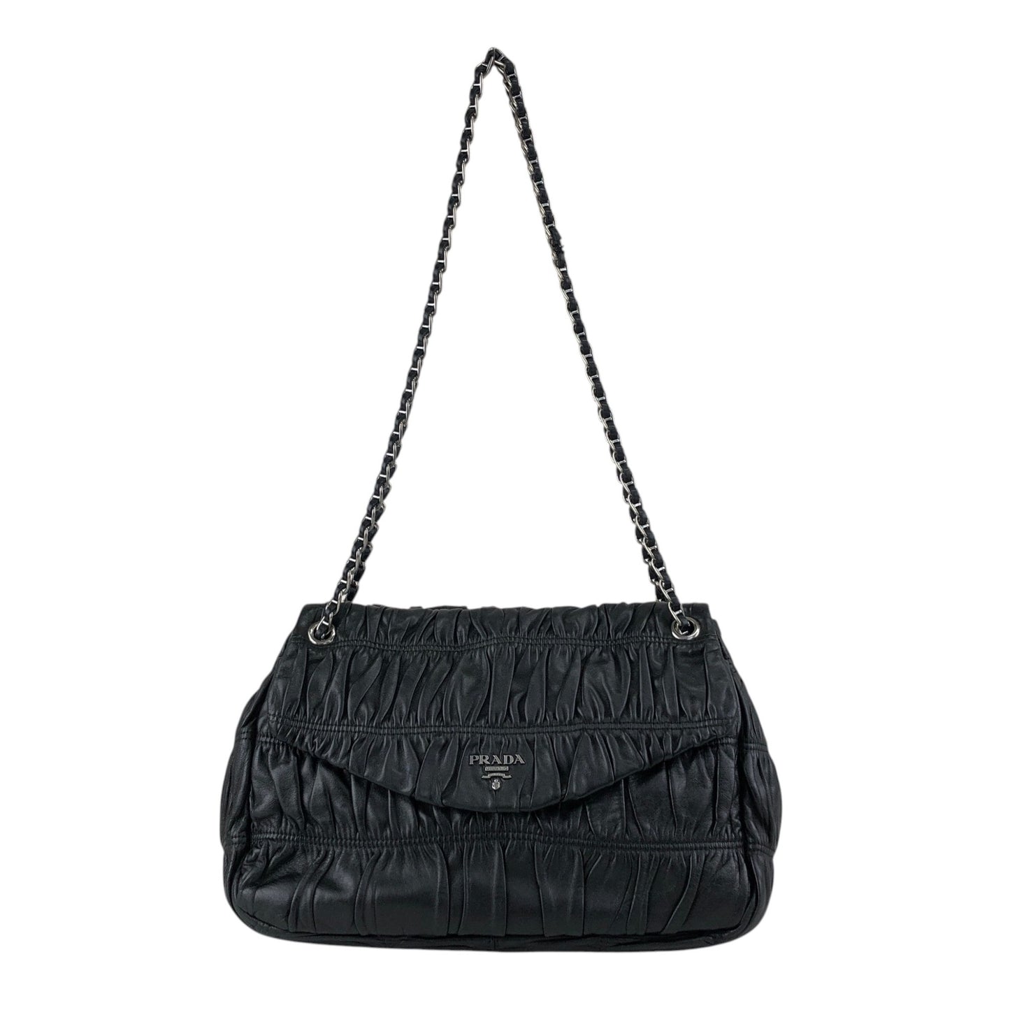 PRADA Logo Lock Chain Shoulder bag Black Vintage v87v8v