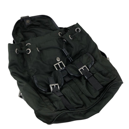 PRADA Tessuto Triangle Logo Double Pocket Backpack Black Vintage kuuttd