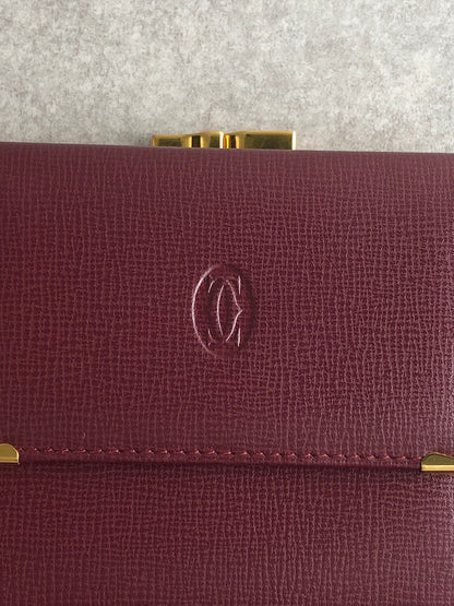 Cartier Logo Embossed Metal Clasp Trifold Wallet Bordeaux Vintage aimae8