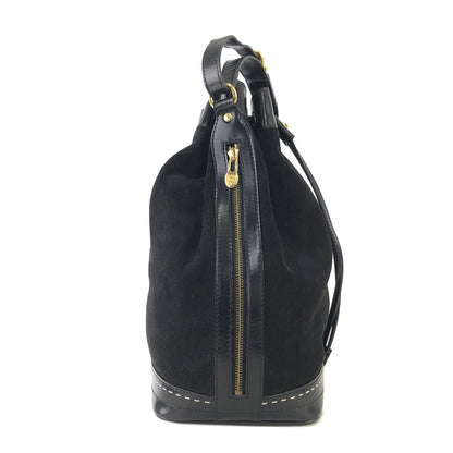 CELINE Gancini  Suede Leather Drawstring Shoulder bag Black Vintage swuscx