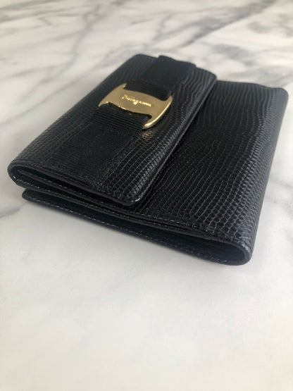 Salvatore Ferragamo Vala Trifold Wallet Black Vintage 82dxjg