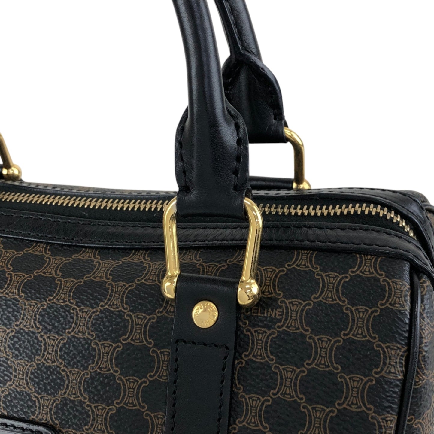 CELINE Macadam Blason Small Boston bag Handbag Black Vintage 5whgfy