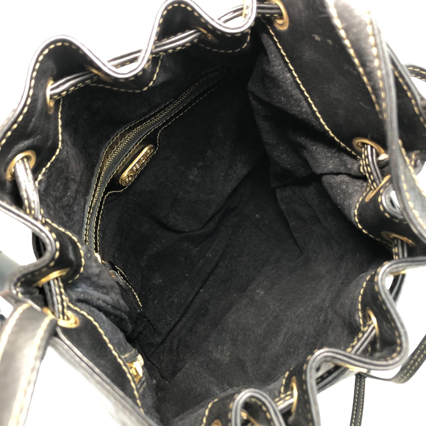 FENDI Logo Drawstring Shoulder bag Black Vintage 5bbkpm