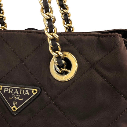 PRADA Triangle Logo Chain Shoulder bag Brown Vintage da3gbv