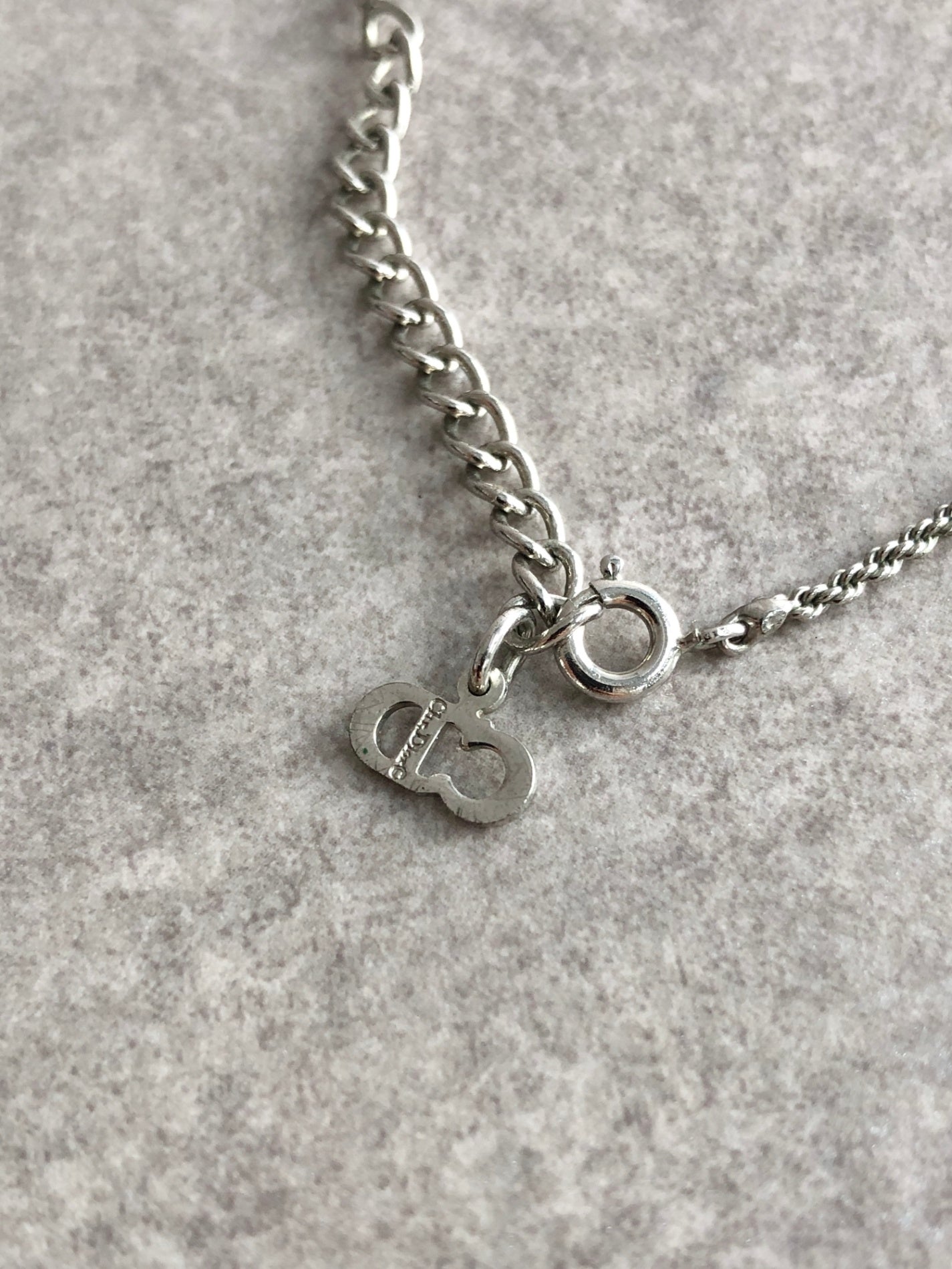 Christian Dior CD Logo Rhinestone Necklace Silver Vintage nidi67