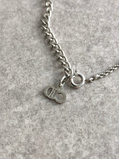 Christian Dior CD Logo Rhinestone Necklace Silver Vintage nidi67