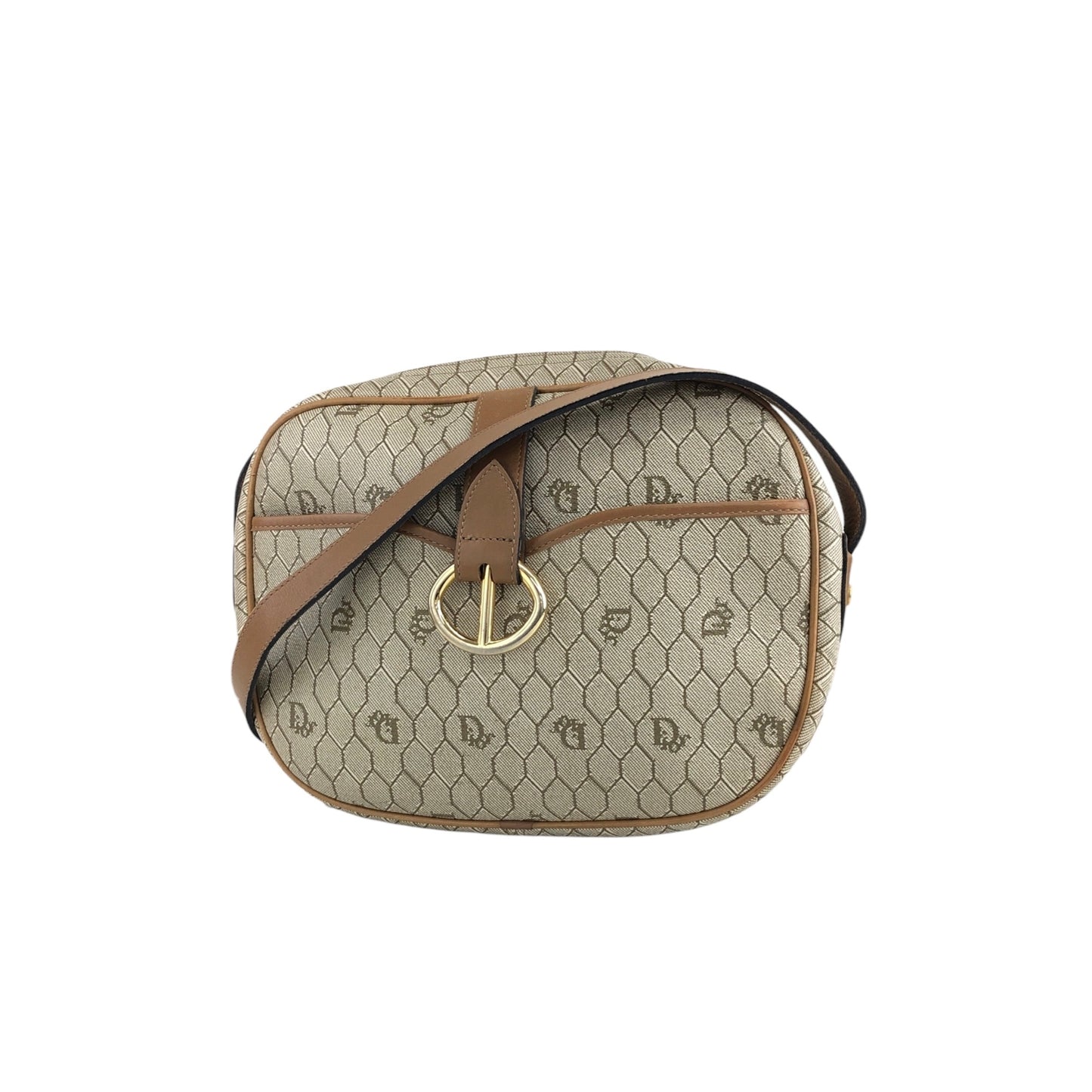 Christian Dior Honeycomb Pattern Round Shoulder bag Beige Vintage rd2a45