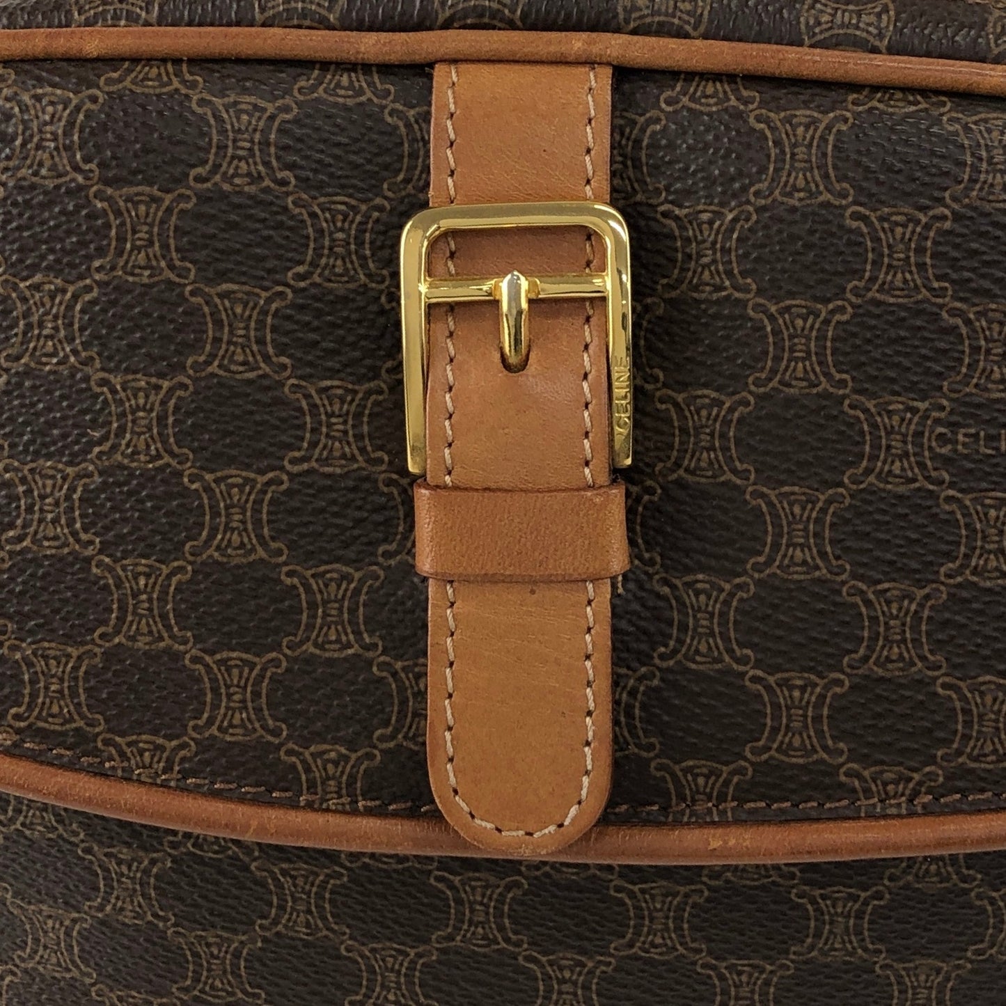 CELINE Macadam Front Buckle Shoulder bag Brown Vintage htiyru
