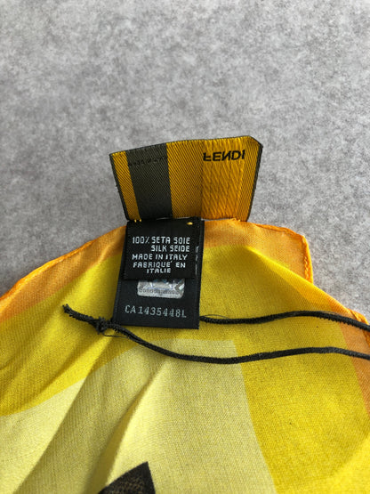 FENDI SILK Scarf yellow×Brown Vintage khmbct