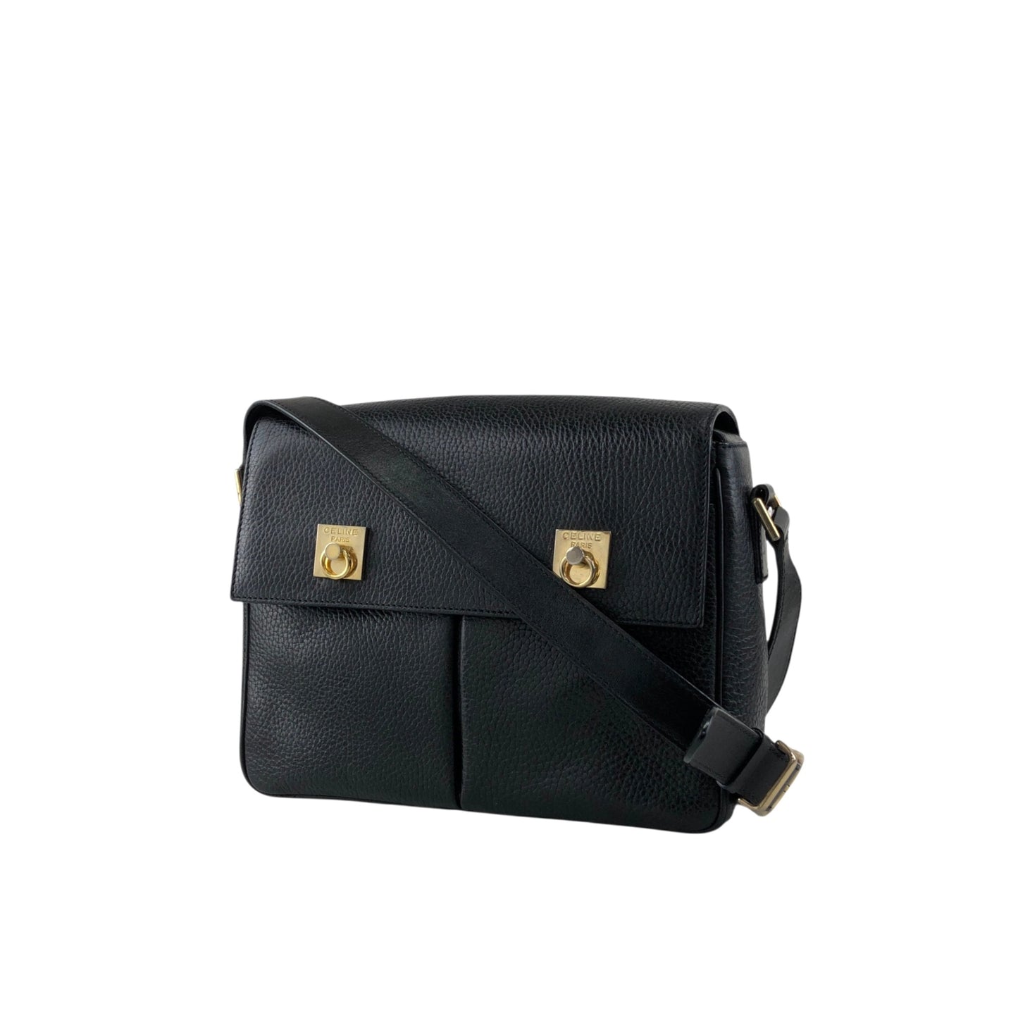 CELINE Gancini Shoulder bag Black Vintage s3twv4