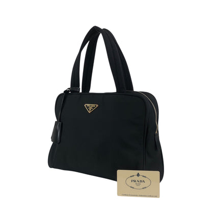 PRADA Tessuto Triangle Logo Padlock Handbag Black Vintage z2waww