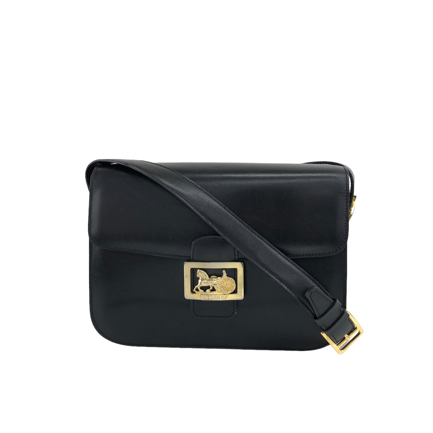 CELINE Horse Carriage Shoulder bag Black Vintage cwij46