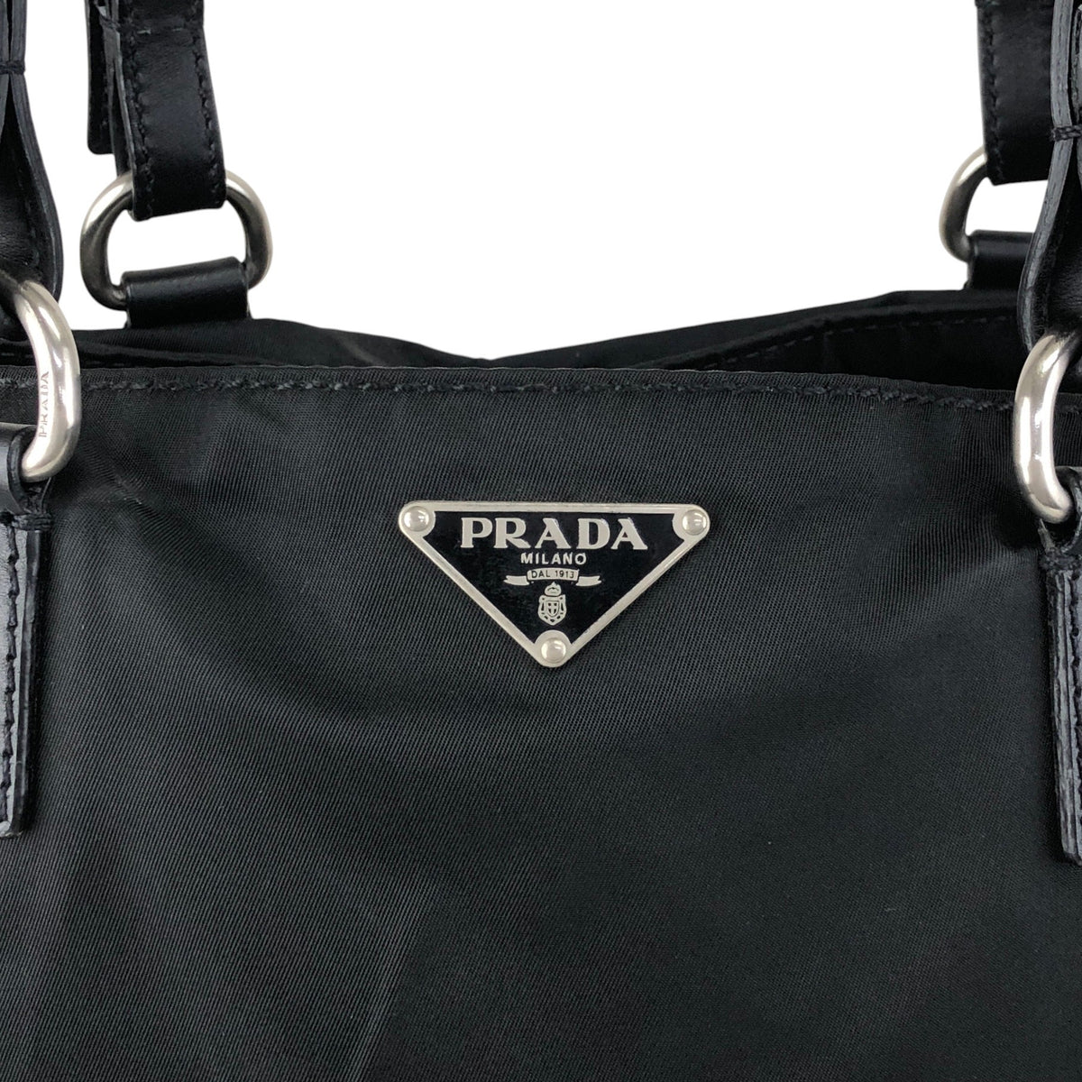 PRADA Triangle Logo Handbag Totebag Black Vintage ezvjia