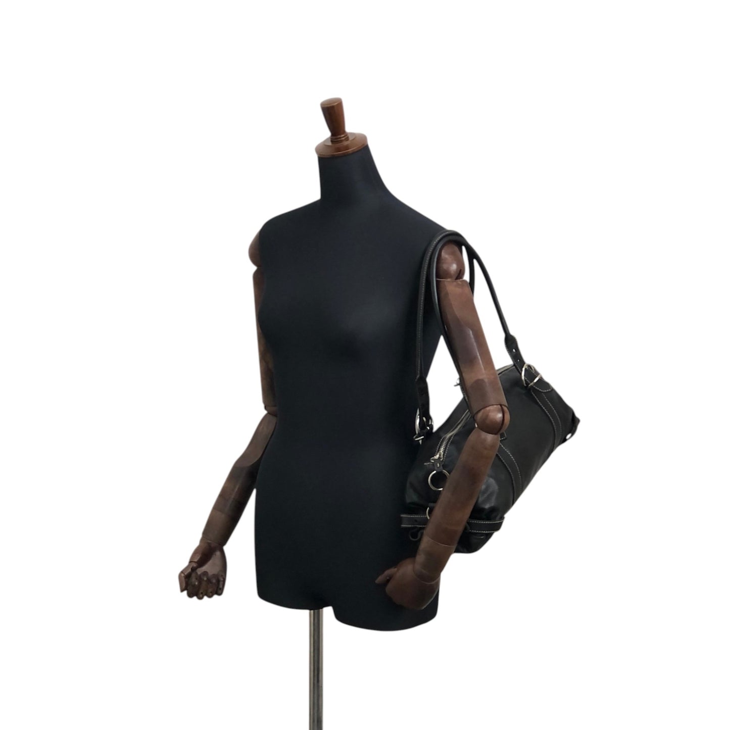 PRADA Logo Embossed Belt Handbag Black Vintage m8shz4