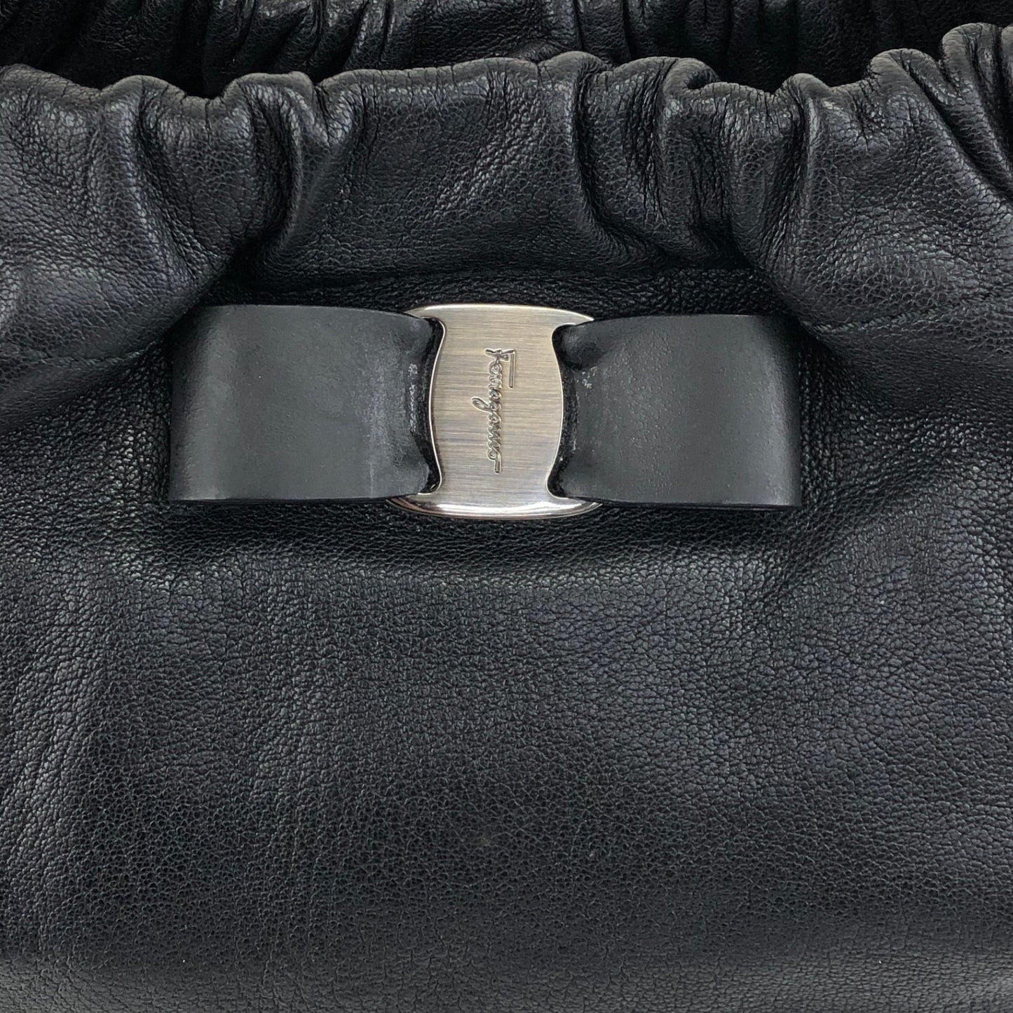 Salvatore Ferragamo Vala Ribbon Shoulder bag Hobobag Black Vintage bgm738