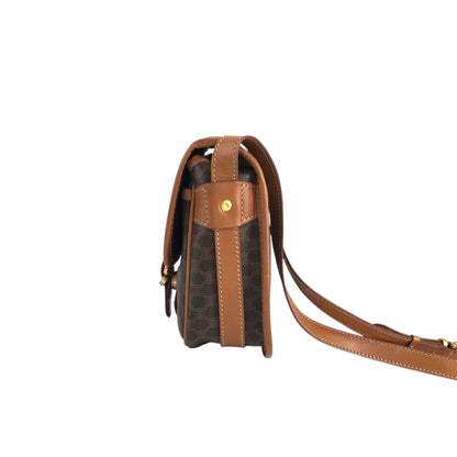 CELINE Macadam Blason Front Buckle Shoulder bag Brown Vintage z5ucpb