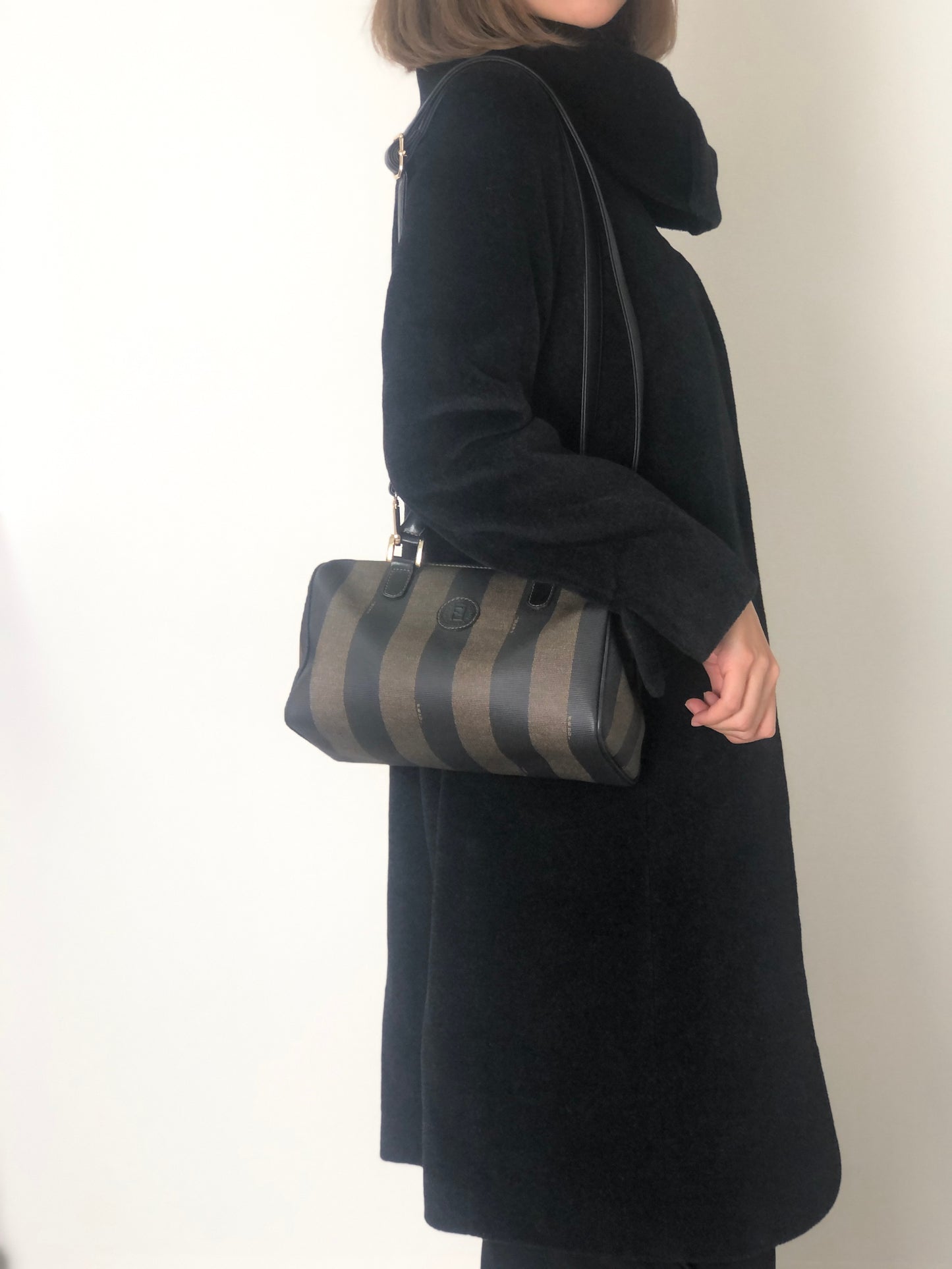 FENDI Pecan Two-way Small Boston bag Shoulder bag Black Vintage ujwz5t