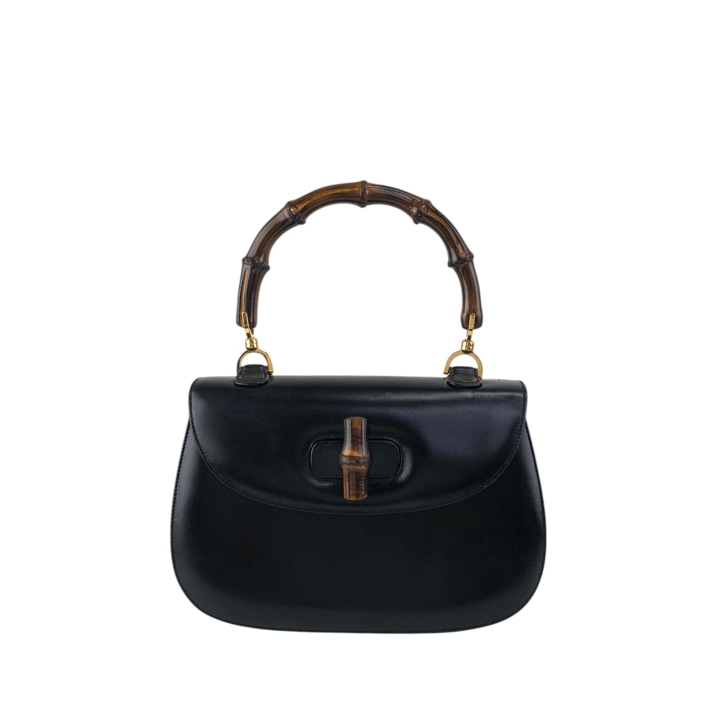 GUCCI Bamboo Turn Lock Handbag Black Vintage 57imw4