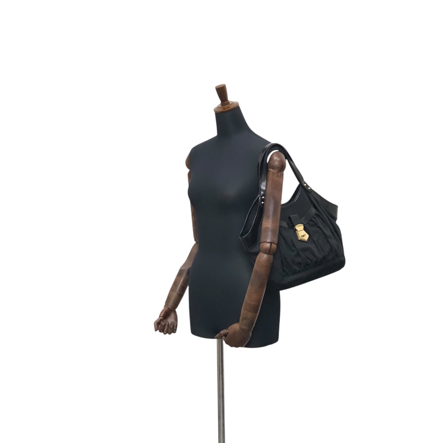 FENDI Zucca Front Buckle Handbag Black Vintage evvwep